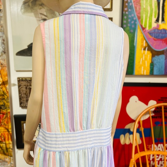 VINTAGE Charm Club Boho Midi Sleeveless Buttons Down Shirt Dress Size Large - Picture 7 of 16